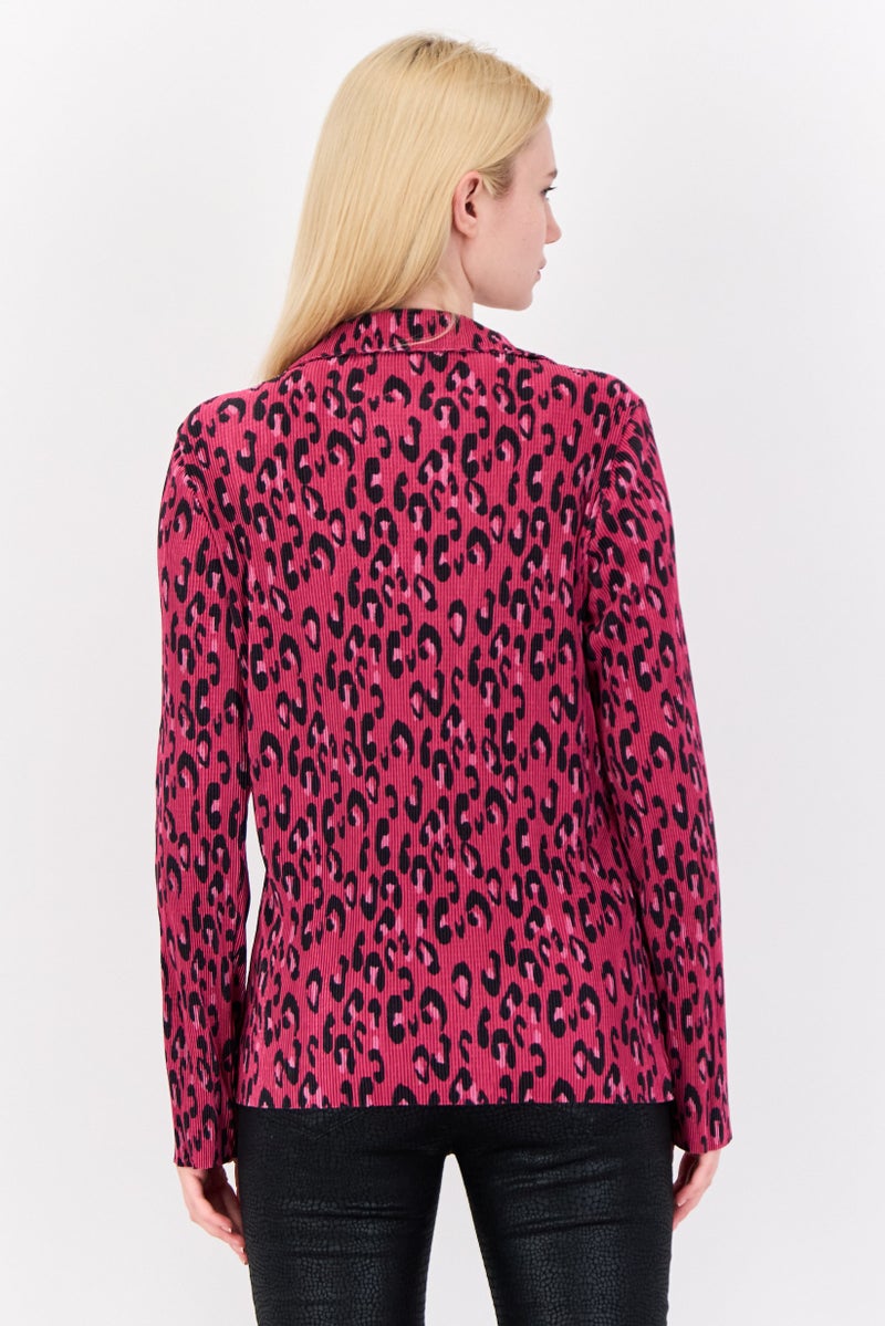 Women Spread Collar Long Sleeve Animal Print Blouse, Multicolor
