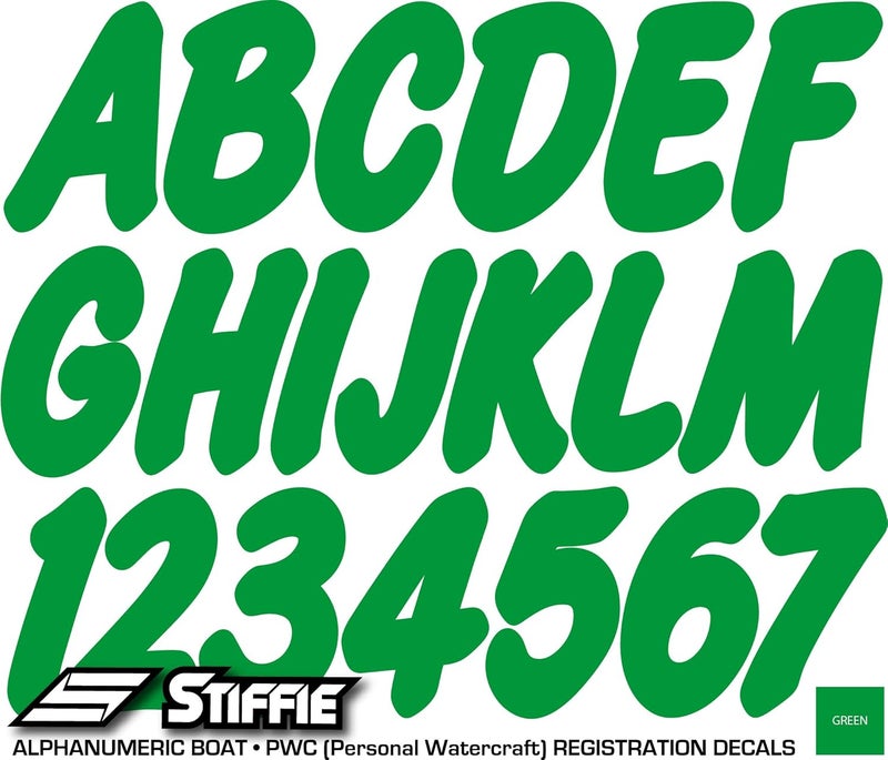 Stiffie ملصقات STIFFIE Whip-One بالألوان الخضراء والأرقام الأبجدية والرقمية بحجم 3 بوصة للقوارب والمركبات المائية الشخصية - Image 2