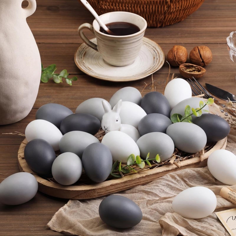 Gejoy 24 Pcs Neutral Easter Eggs Plastic Fake Chicken Eggs 236 Inch Vintage Boho Easter Decor Pastel Bowl Vase Fillers Farmhouse Spring Decorations for Home Table DIY Craft Earthy Tones - Image 2