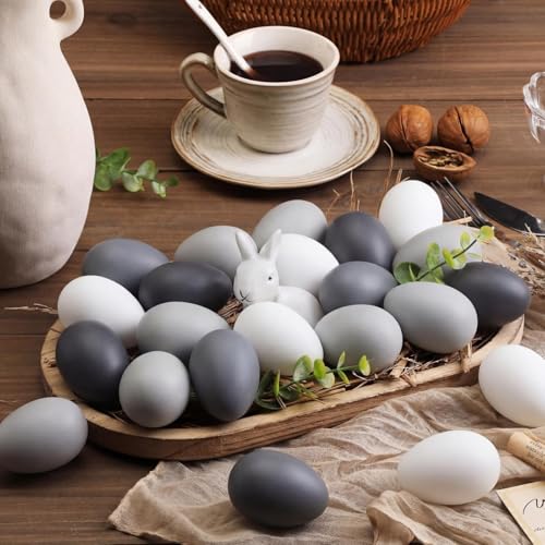 Gejoy 24 Pcs Neutral Easter Eggs Plastic Fake Chicken Eggs 236 Inch Vintage Boho Easter Decor Pastel Bowl Vase Fillers Farmhouse Spring Decorations for Home Table DIY Craft Earthy Tones - Image 1