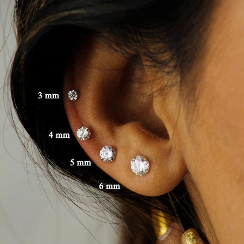Kainier 5 Pairs Stud Earrings Set 316L Surgical Stainless Steel Earrings Cubic Zirconia (CZ) Ear Stud for Women Men Hypoallergenic Simulated Diamond Earrings 3-7mm - Image 2