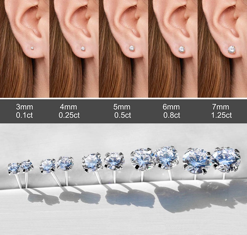 Kainier 5 Pairs Stud Earrings Set 316L Surgical Stainless Steel Earrings Cubic Zirconia (CZ) Ear Stud for Women Men Hypoallergenic Simulated Diamond Earrings 3-7mm - Image 4