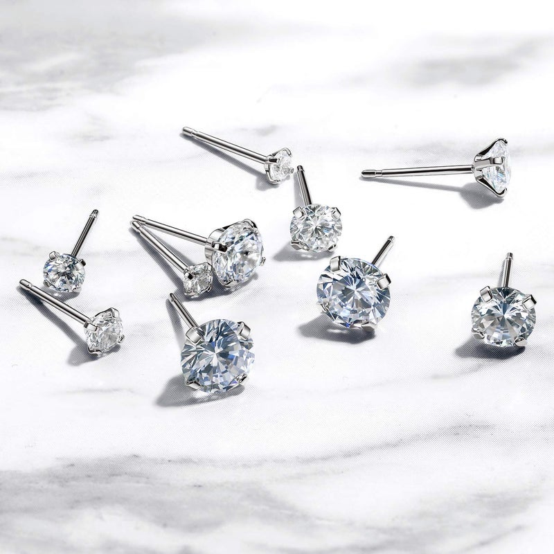 Kainier 5 Pairs Stud Earrings Set 316L Surgical Stainless Steel Earrings Cubic Zirconia (CZ) Ear Stud for Women Men Hypoallergenic Simulated Diamond Earrings 3-7mm - Image 5