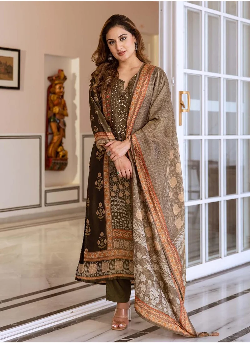 آي شين Women's Multicoloured Tissue Shimmer Printed Tunic Full Length Casual Straight Fit Kurta Set