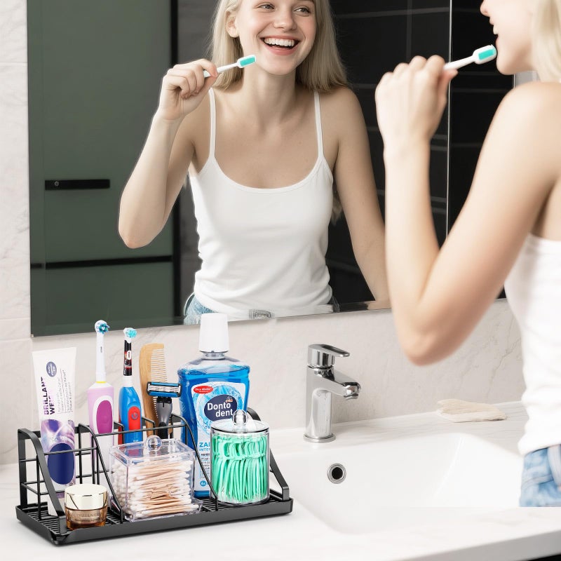 Chintu Toothbrush Holders Set with 2 Pack Qtip Holder Dispenser, Kids Electric Toothbrush and Toothpaste Holder, 7 Slots Tooth Brushing Holder for Bathroom Sink Countertop Organizer and Storage Accessories - Image 2