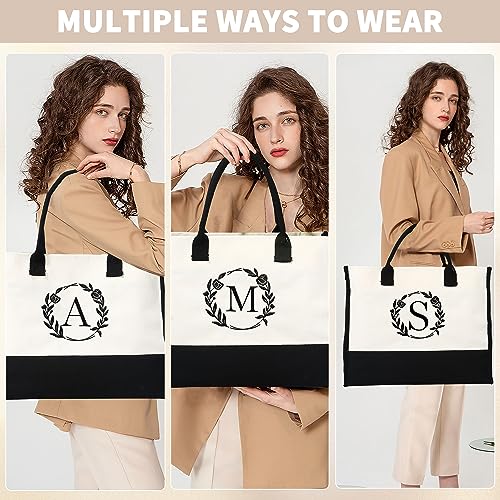 YOOLIFE Gifts for Wife, Teacher Gift for Women Teacher Appreciation Gift Personalized Initial Canvas Beach Tote Bag Wife Sister Birthday Gifts for Mom Mother Grandma Her Letter T - Image 5