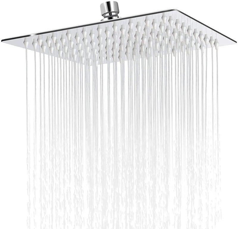 TOSCH Stainless Steel 304 SQUARE ULTRA SLIM Rainfall Shower Chrome Finish (12” Shower with 18” rectangle) - Image 1