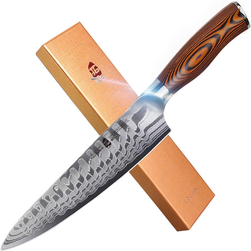 TUO Chefs Knife 8 67 Layers Damascus Kitchen Knife Japanese AUS10 High Carbon Steel with Dragon Pattern Pakkawood Handle Fiery Phoenix Series