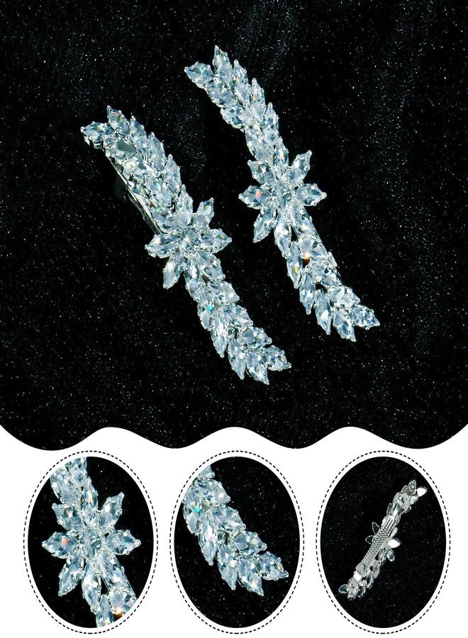 CURASA Rhinestone Bridal Hair Clip 2Pcs Metal Crystal Decorative Hair Barrettes Silver Sparkly Hair Pins Jewelry Alligator Barrette Elegant Head Pieces For Women Girls Bride Bridesmaid Wedding Party - Image 4
