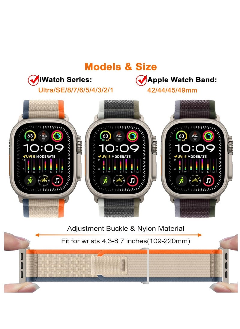 Generic - 3pack  - Trail Loop Watch Band Strap for Apple Watch Ultra 49mm/45mm/44mm/42mm Yellow/Beige orange /dark brown /dark gray green - Image 1