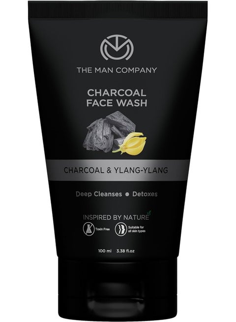 Activated Charcoal Face Wash For Men Ylang Ylang & Argan Essential Oils Anti Pollution Acne Oil Control Unclog Pores Deep Cleansing Blackheads Removal All Skin Types 100ml Pack-1