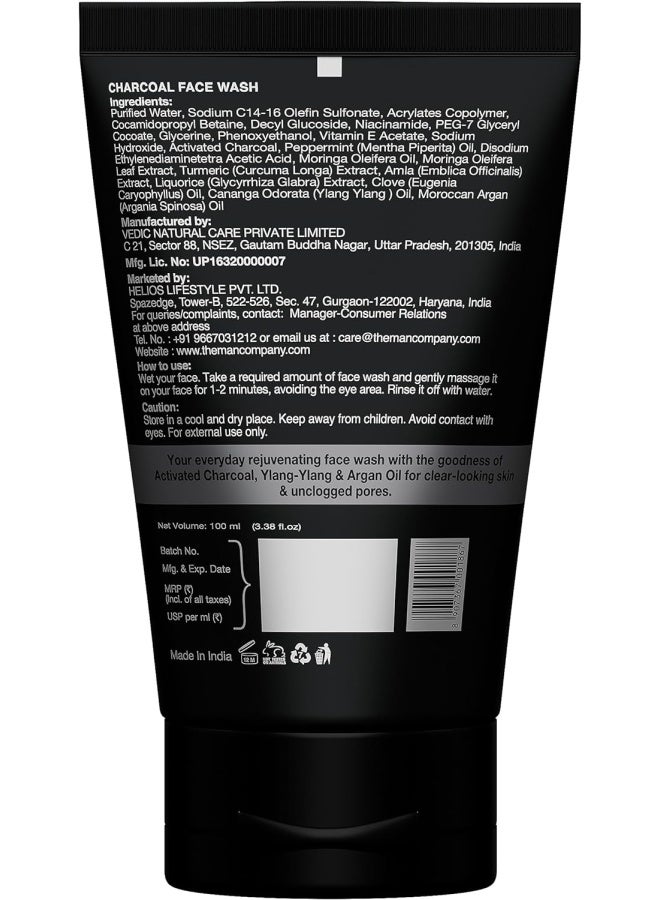 The Man Company Activated Charcoal Face Wash For Men Ylang Ylang & Argan Essential Oils Anti Pollution Acne Oil Control Unclog Pores Deep Cleansing Blackheads Removal All Skin Types 100ml Pack-1 - Image 2