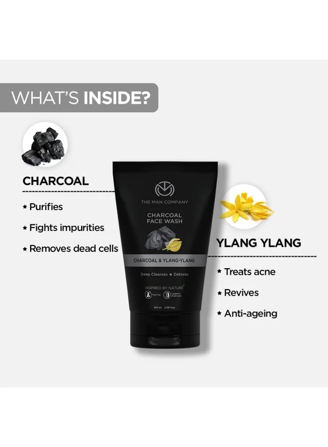 The Man Company Activated Charcoal Face Wash For Men Ylang Ylang & Argan Essential Oils Anti Pollution Acne Oil Control Unclog Pores Deep Cleansing Blackheads Removal All Skin Types 100ml Pack-1