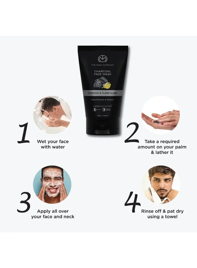 The Man Company Activated Charcoal Face Wash For Men Ylang Ylang & Argan Essential Oils Anti Pollution Acne Oil Control Unclog Pores Deep Cleansing Blackheads Removal All Skin Types 100ml Pack-1