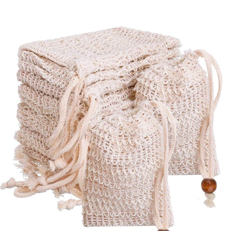 Vankcp 15 Pack Soap Bag Exfoliating Soap Saver Pouch Natural Sisal Mesh 35 X 57 Bath Bag with Drawstring for Foaming Shower Bath