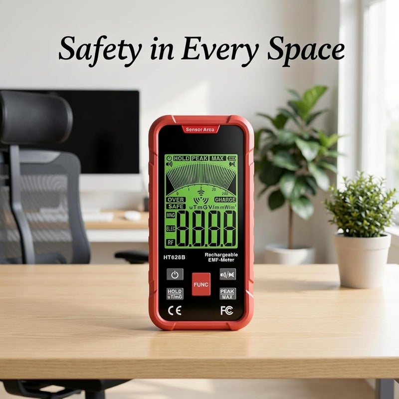 Ht628A Emf Meter, Handheld 3-in-1 Electromagnetic Field Radiation Detector, Dual Testing for Electric and Strong Attachment Fields, Ce & Fcc Verified, Trend Graph, Data Lock - Image 2