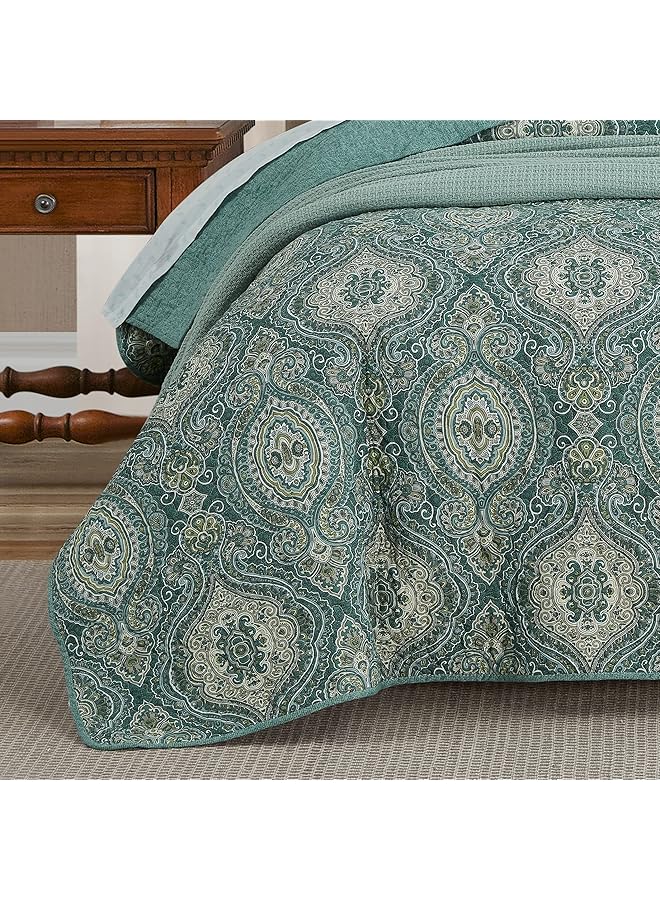 TOMMY Bahama Quilt Set Coastal Reversible Cotton Bedding With Matching Shams All Season Home Decor King Turtle Cove Green - Image 3