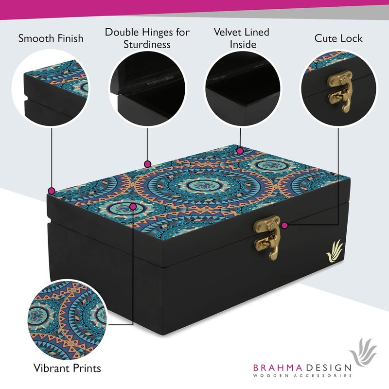 BRAHMA DESIGN BRAHMA DESIGN Decorative Gift Box for Presents Blue Mandala Design Size 8 x 5 x 275 JewelleryTarotVintage Box Knickknacks Storage Trunk Organiser Gift Box for Packing Engineered Wood - Image 3