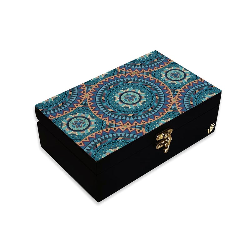 BRAHMA DESIGN BRAHMA DESIGN Decorative Gift Box for Presents Blue Mandala Design Size 8 x 5 x 275 JewelleryTarotVintage Box Knickknacks Storage Trunk Organiser Gift Box for Packing Engineered Wood - Image 1