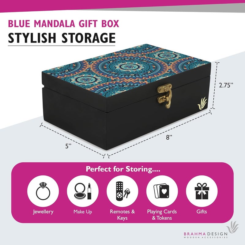 BRAHMA DESIGN BRAHMA DESIGN Decorative Gift Box for Presents Blue Mandala Design Size 8 x 5 x 275 JewelleryTarotVintage Box Knickknacks Storage Trunk Organiser Gift Box for Packing Engineered Wood - Image 2