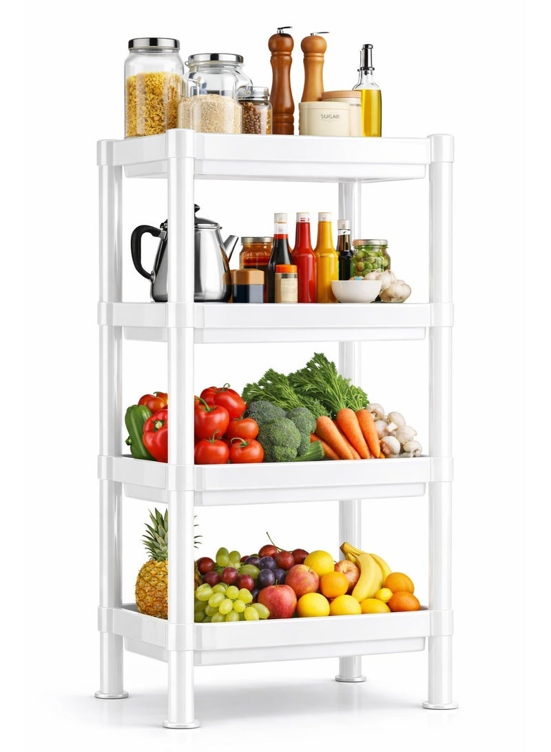 رف تخزين بلاستيك للمطبخ 4 رف أبيض