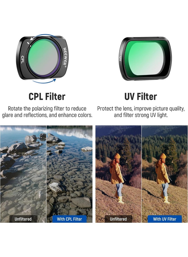 Neewer DJI OSMO Pocket 4 Pocket 3 Magnetic ND CPL UV Filter Set Compatible with DJI OSMO Pocket 3 Pocket 4 Creator Combo Accessories, Action Camera 6 Pack (CPL UV ND16 ND32 ND64 ND256) and two AR Screen Protectors, Neutral Density & Polarizing & UV Protective Filters （CPL UV ND16 ND32 ND64 ND256) and two AR Screen Protectors - Image 5