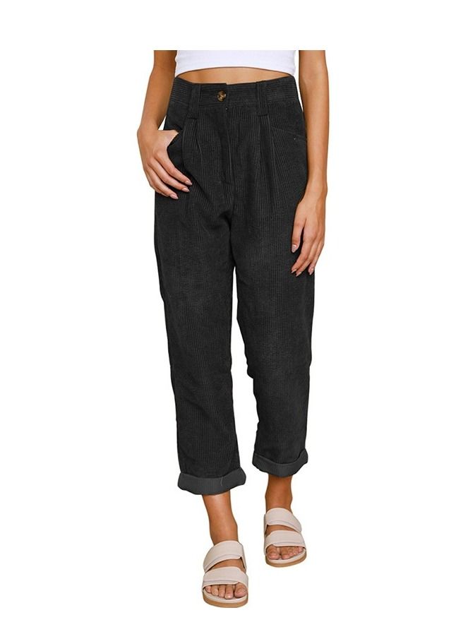 Loquat New Women's High-waisted Solid Color Corduroy Loose Casual Pants 