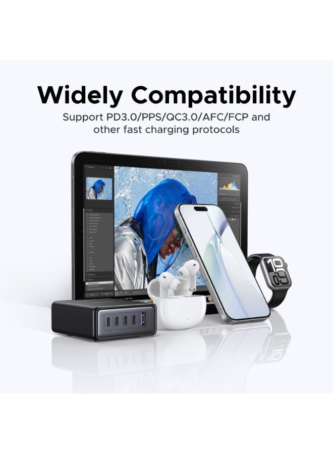 يو جرين شاحن 65 واط إجمالي USB نوع C GaN 4C1A شاحن سطح مكتب سريع محول شحن سريع قابس حائط موفر للمساحة شحن آمن متعدد الأجهزة يدعم التوافق مع ماك بوك آيفون 17 سلسلة سامسونج جالاكسي - Image 4