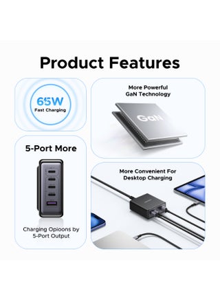 شاحن 65 واط إجمالي USB نوع C GaN 4C1A شاحن سطح مكتب سريع محول شحن سريع قابس حائط موفر للمساحة شحن آمن متعدد الأجهزة يدعم التوافق مع ماك بوك آيفون 17 سلسلة سامسونج جالاكسي - view 2