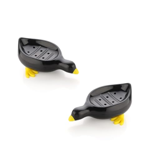 FLYMORE Duck-Shape Self Draining Soap Dish Holder, Easy Clean Soap Dish for Shower with Suction Cup Creative soap Box, for Bathroom, Kitchen, Bathtub, Wash basins (Black,Plastic, Pack of 2) - Image 1