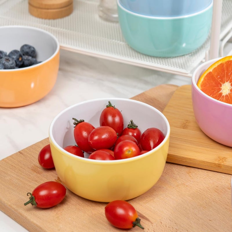 Bzyoo Set of 6 Small ColorPop Melamine Bowls - 4.5" 14.3 OZ Dipping, Dessert, Snack, Serving for Side Dishes, Soups, Salads, Ice Cream, and Parties - Pastel - Image 4