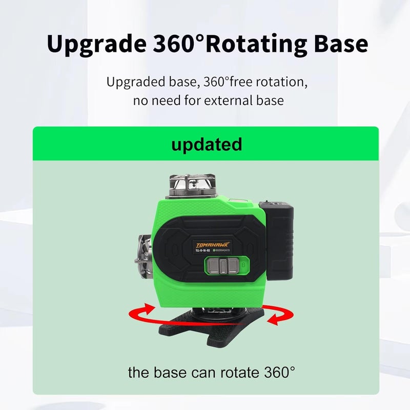 Tomahawk مستوى الليزر ® | مستوى ليزر أخضر 16 خط برو -25م، 4x360° 4D خط ليزر ذاتي التسوية للمحترفين مع ليزر عمودي/أفقي 360° (16 خط) - Image 2