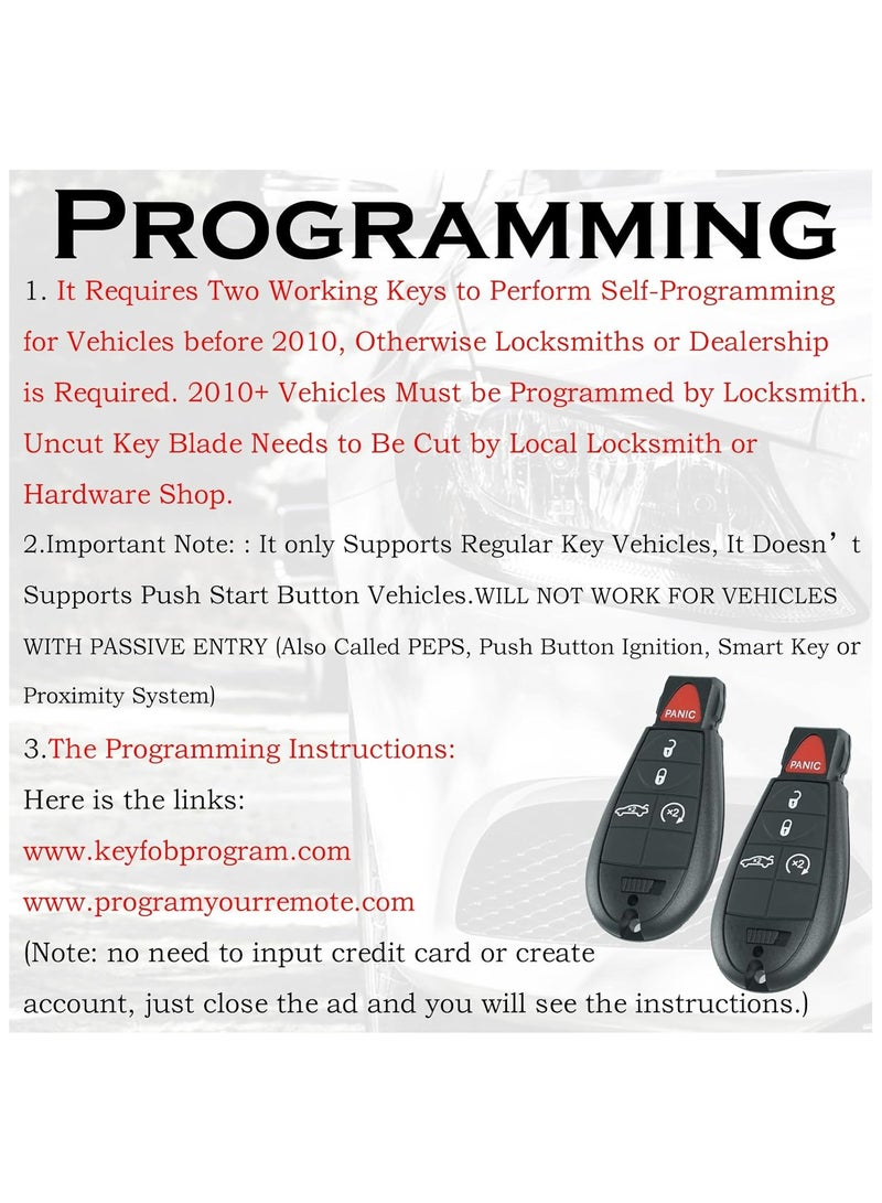 TLAXCA Pack of 2 Remote Key Fob FOBIK Replacement Fits for Dodge Challenger 2008 2009 2010 2011 2012 2013 2014 Charger 2009-2013 Durango 2009-2013 Chrysler 300 IYZ-C01C Keyless Entry Remote Start Control 433MHZ - Image 4