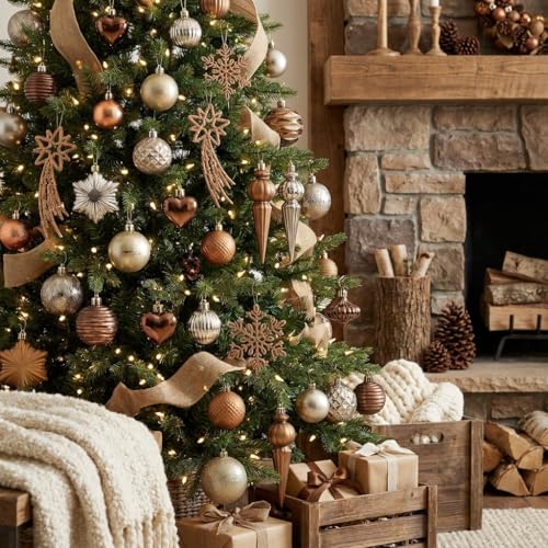 Valery Madelyn 60ct Christmas Tree Decorations Ball Ornament Set Bronze Copper Brown Gold Shatterproof Hanging Ornaments Bulk for Fall Thanksgiving Autumn Harvest Xmas Holiday Party Decor - Image 3