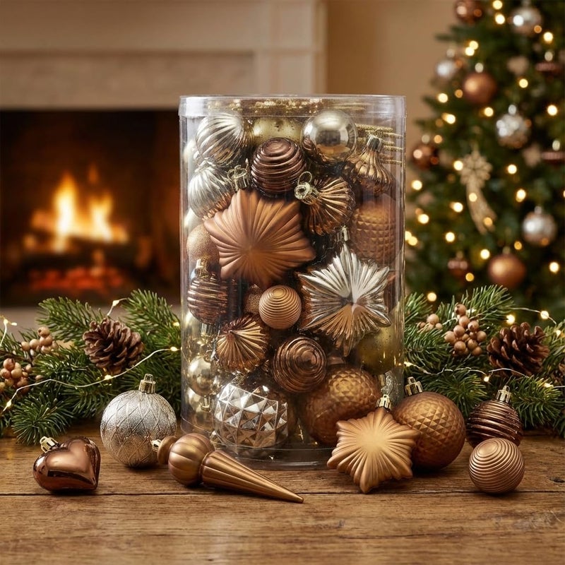 Valery Madelyn 60ct Christmas Tree Decorations Ball Ornament Set Bronze Copper Brown Gold Shatterproof Hanging Ornaments Bulk for Fall Thanksgiving Autumn Harvest Xmas Holiday Party Decor - Image 2