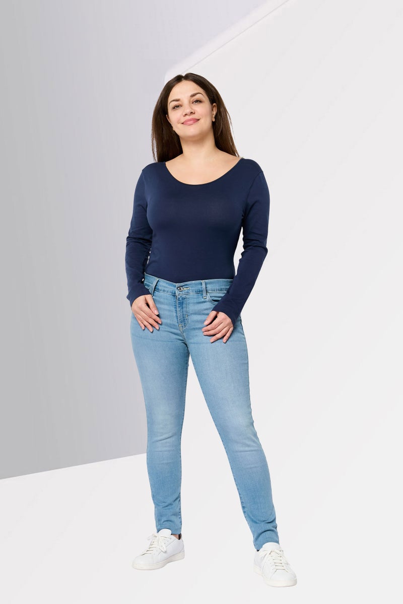 Karl Lagerfeld Women Embroidered Logo Long Sleeve Bodysuit, Navy - Image 2