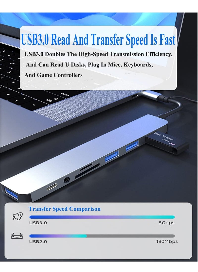 USB C Hub 8 in 1 Type C Adapter USB Splitter Extender with USB A Male to USB C Female USB 3.0