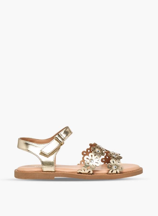 Little Missy Girls Floral Cutout Detail Hook & Loop Sandals - Image 1
