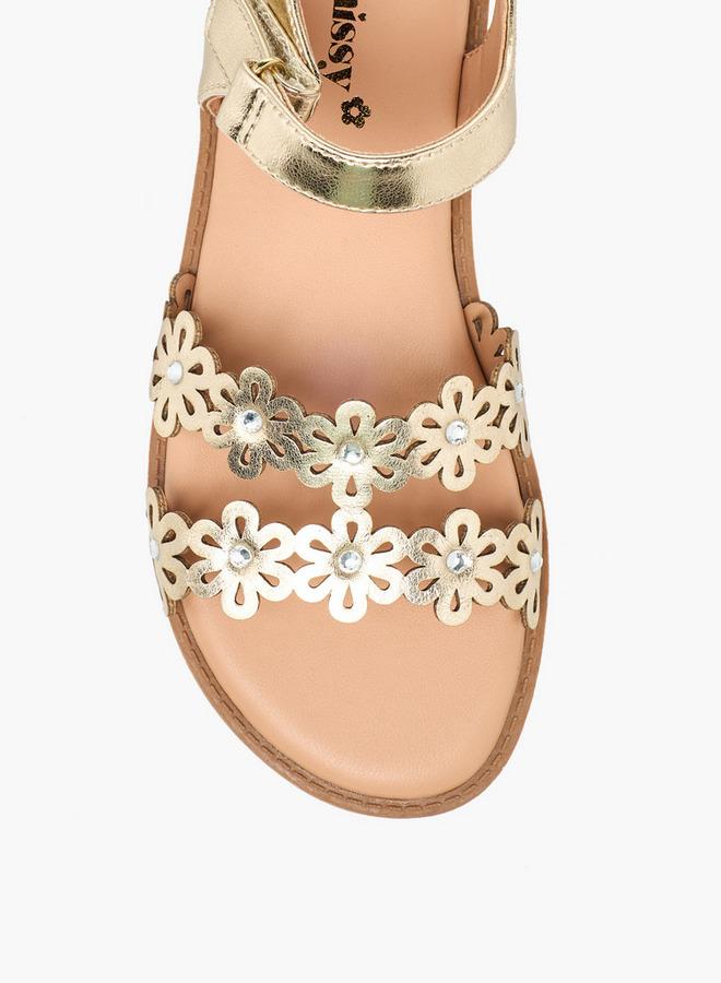 Little Missy Girls Floral Cutout Detail Hook & Loop Sandals - Image 3