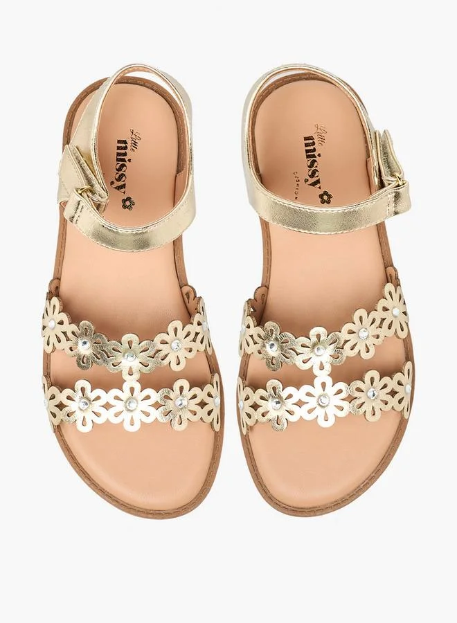ليتل ميسي Girls Floral Cutout Detail Hook & Loop Sandals