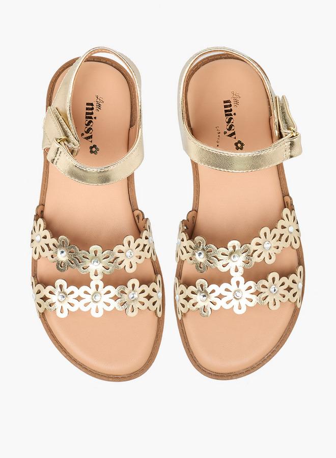 Little Missy Girls Floral Cutout Detail Hook & Loop Sandals - Image 2