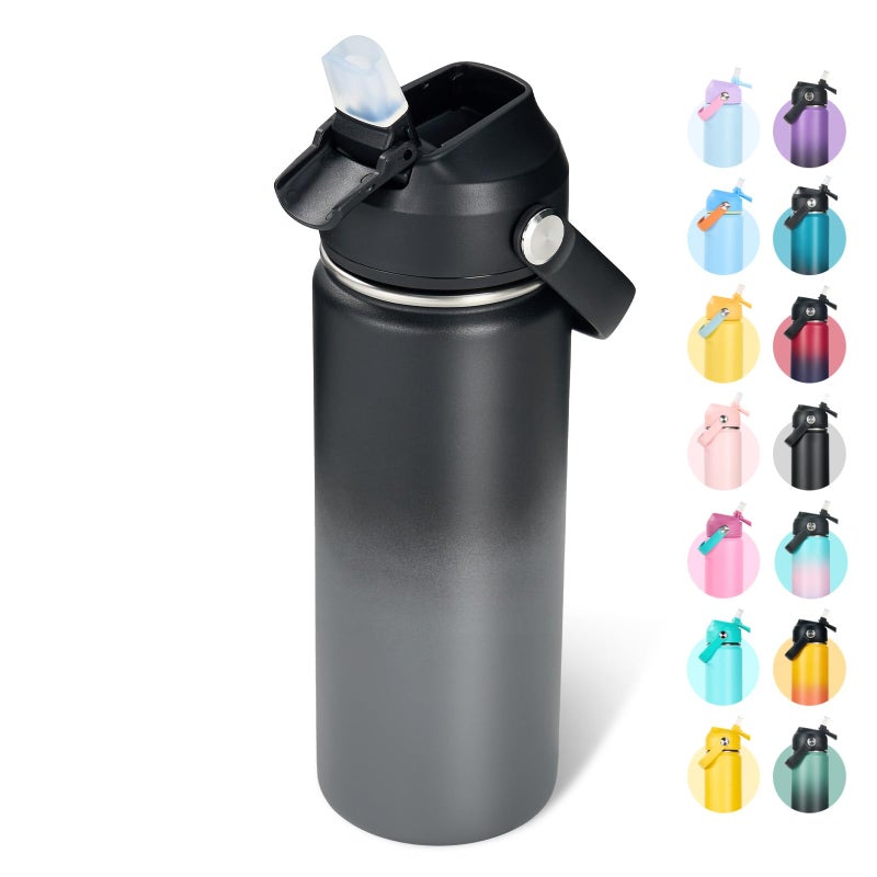 Fijinhom 18oz Insulated Stainless Steel Water Bottle, Wide Mouth Double Wall Vacuum, Silicone Straw, Sweat & Leak Proof, BPA Free Insulated Water Flask for Travel, Keep Cold 24h Hot 12h, Grey - Image 1