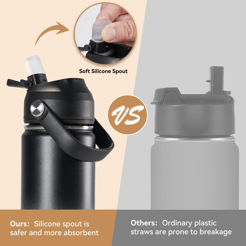 Fijinhom 18oz Insulated Stainless Steel Water Bottle, Wide Mouth Double Wall Vacuum, Silicone Straw, Sweat & Leak Proof, BPA Free Insulated Water Flask for Travel, Keep Cold 24h Hot 12h, Grey - Image 5