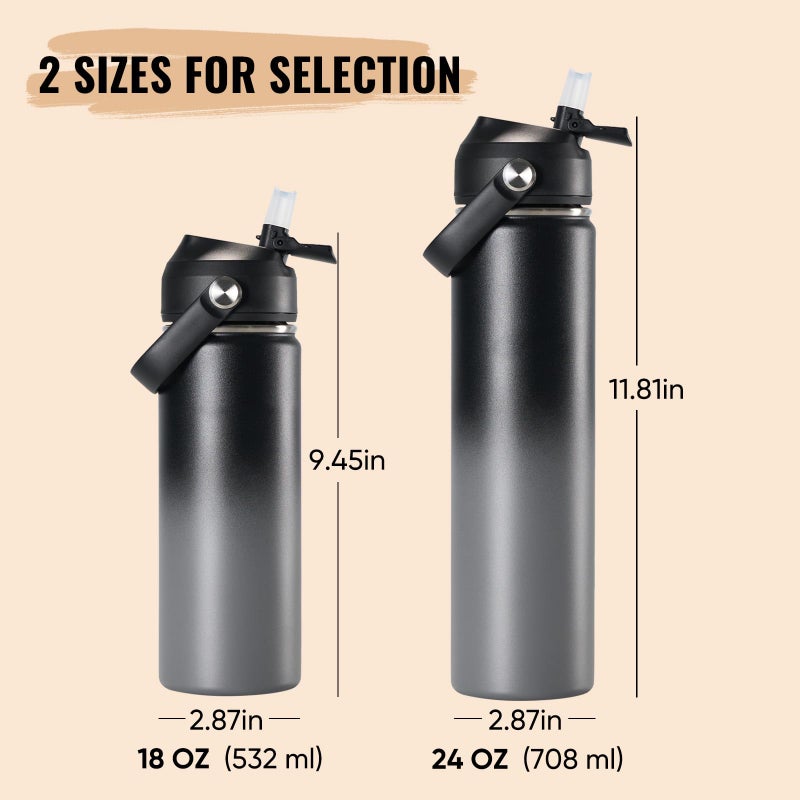 Fijinhom 18oz Insulated Stainless Steel Water Bottle, Wide Mouth Double Wall Vacuum, Silicone Straw, Sweat & Leak Proof, BPA Free Insulated Water Flask for Travel, Keep Cold 24h Hot 12h, Grey - Image 2