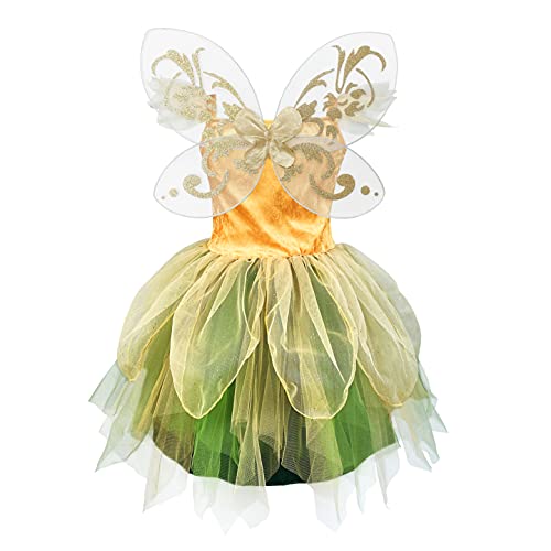 DJDLPARTY Fairy Costume Dress for Girls Green Princess Flower Girl Dress Tutu Dress with Headband and Wings Gold 56 Years - Image 5