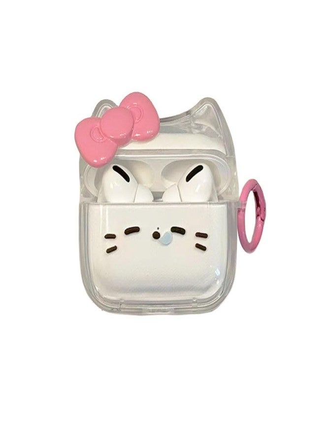 جراب سماعات شفاف لسماعات AirPods 4، جراب سيليكون TPU ناعم بتصميم وجه قطة لطيف وجميل، غطاء حماية لسماعات AirPods 4 بتصميم أذن قطة، مقاوم للصدمات، واقي لسماعات iPod - قطة نائمة مزينة بفيونكة - Image 1