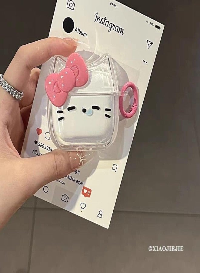 جراب سماعات شفاف لسماعات AirPods 4، جراب سيليكون TPU ناعم بتصميم وجه قطة لطيف وجميل، غطاء حماية لسماعات AirPods 4 بتصميم أذن قطة، مقاوم للصدمات، واقي لسماعات iPod - قطة نائمة مزينة بفيونكة - Image 3