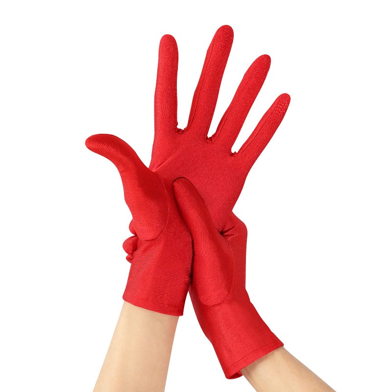 Lansian Women Formal Bridal Short Satin Banquet Party Wedding Red Opera Gloves Wrist Length for Wedding Evening Party (Red) - Image 2