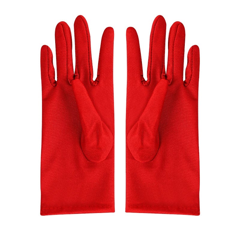 Lansian Women Formal Bridal Short Satin Banquet Party Wedding Red Opera Gloves Wrist Length for Wedding Evening Party (Red) - Image 5