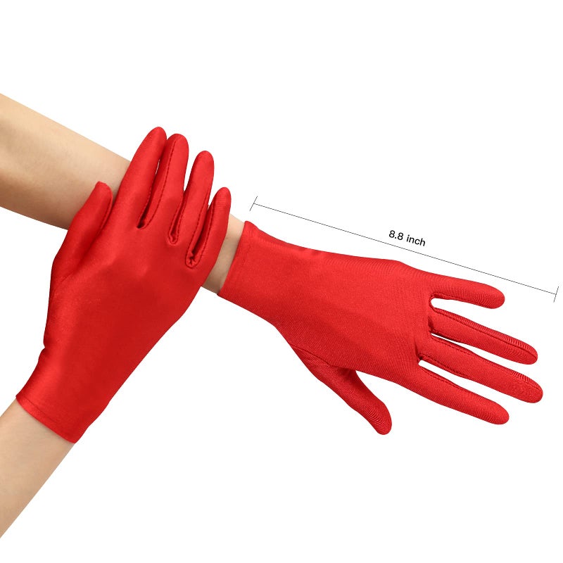Lansian Women Formal Bridal Short Satin Banquet Party Wedding Red Opera Gloves Wrist Length for Wedding Evening Party (Red) - Image 4